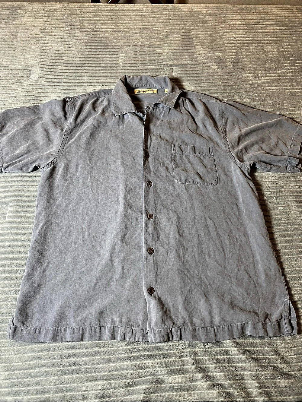 Tommy Bahama Harbor Luxe Silk Camp Shirt Gray Large